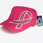 Fashion castro hat with pink cancer ribbon
