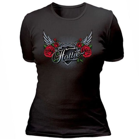 HOTTIE with wings and roses T-shirt - T-Shirts