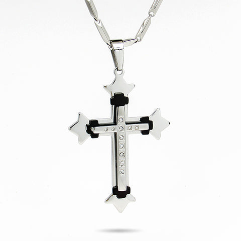 Stainless Steel cross with diamonds and 30' stainless steel chain