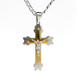 Stainless steel silver and gold cross w/ 30' chain