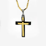 Stainless steel black and gold cross with 30' chain