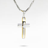 Stainless steel cross with gold lining on 30' chain