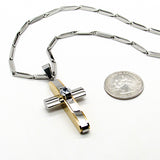 Stainless steel cross with gold lining on 30' chain