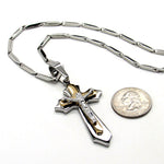 Two-tone stainless steel cross w/ 24' stainless steel chain