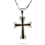 Stainless steel cross w/ black and gold w/ 24' stainless steel chain