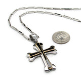 Stainless steel cross w/ black and gold w/ 24' stainless steel chain
