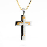 Stainless steel cross w/ silver, gold and rhinestones w/ 24' gold chain