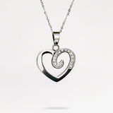Silver chain with silver and rhinestone heart shaped charm