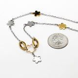 Stainless steel chain with gold and silver flowers