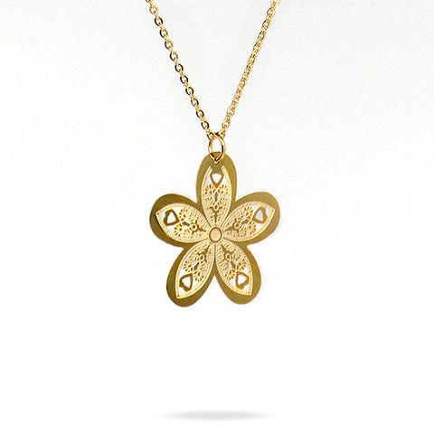 Gold chain with gold flower and heart shaped charm