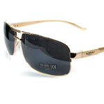 RXR aluminum aviator sunglasses w/logo on temple and spring hinge.