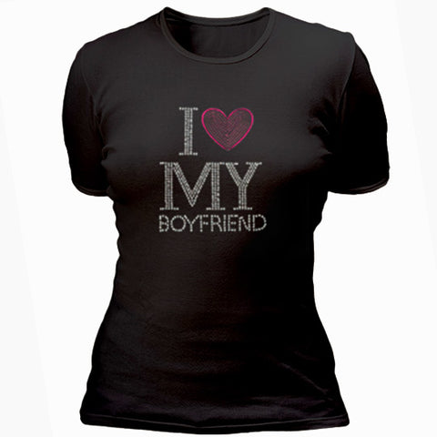 I love my boyfriend with rhinestones T-shirt