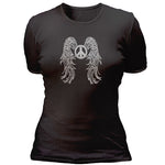 Rhinestone peace sign with wings T-shirt