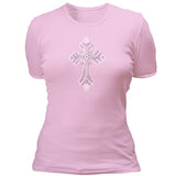 Pink rhinestone cross T-shirt
