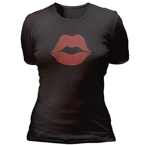 Red sequined kissy lips T-shirt