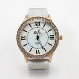 Ladies silicone band  watch with double stones and roman numerals